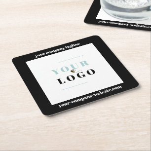Business Logo Tagline and Website Custom Border Square Paper Coaster