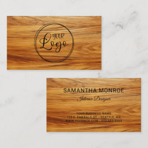 Business Logo Teak Wood Photo Black Card