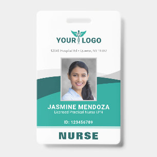Business Logo Template Teal Employee Photo Name ID Badge