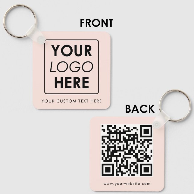 Business Logo Text QR Code Double Sided Blush Pink Key Ring (Business Logo Text QR Code Double Sided Blush Pink Keychain)