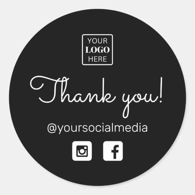 Business Logo Thank you Calligraphy Social Media Classic Round Sticker (Front)