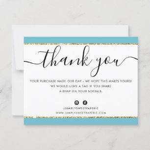 BUSINESS LOGO THANK YOU elegant aqua gold glitter