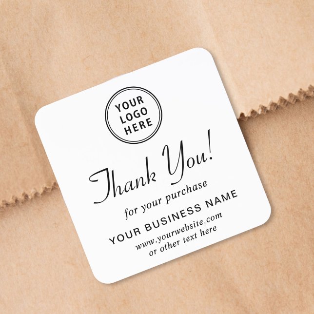 Business Logo Thank You Square Sticker (Creator Uploaded)