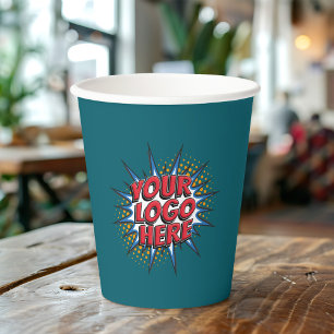 Business Logo Upload Marketing Event Dark Teal Paper Cups