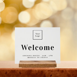 Business logo welcome opening hours acrylic sign