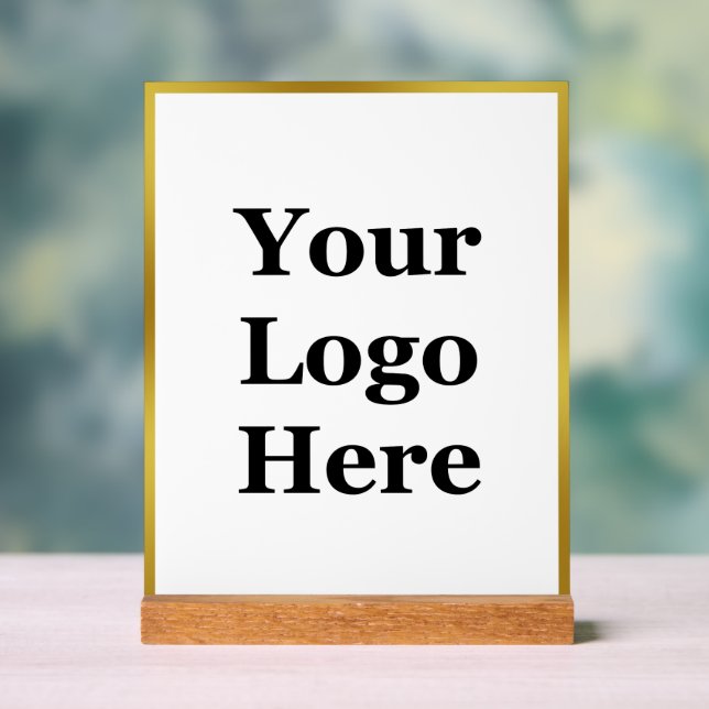 Business Logo White and Faux Gold Border Acrylic Sign (Neutral)