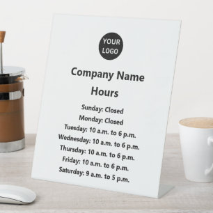 Business Logo White Black Text Hours of Operation Pedestal Sign