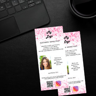 Business logo white pink photo qr code instagram rack card