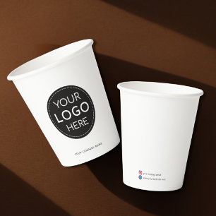 Business Logo white promotional business 8oz Paper Cups