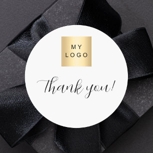 Business logo white simple thank you classic round sticker