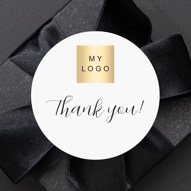 Business logo white simple thank you classic round sticker (Creator Uploaded)