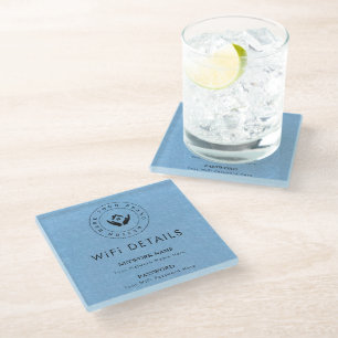 Business Logo Wifi Details Workspace Decor Glass Coaster