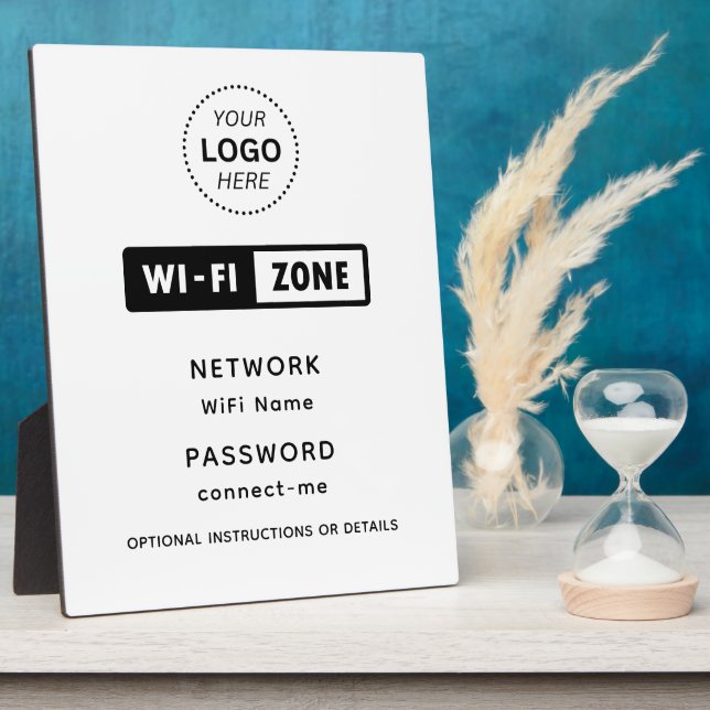 Business Logo WiFi Network & Password Details Plaque (Side)