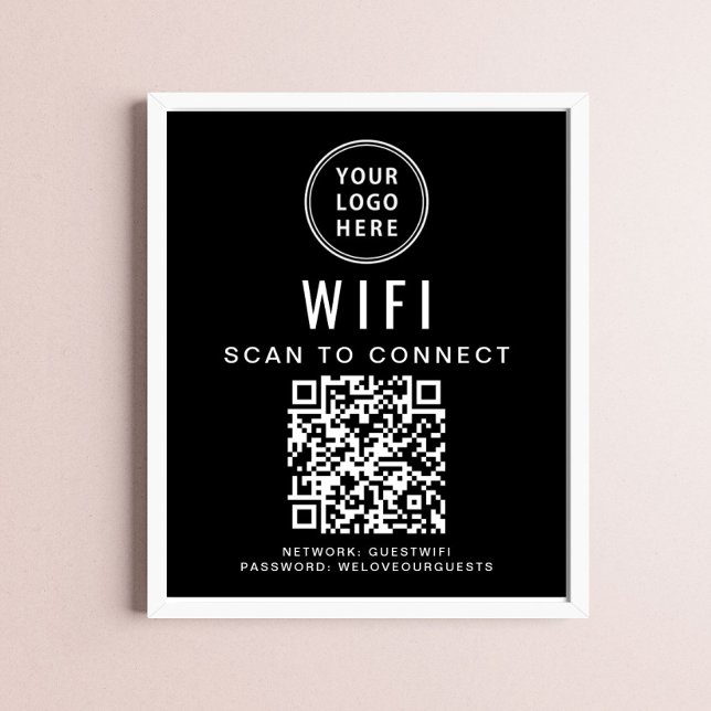 Business Logo Wifi Network QR Code Black Poster (Creator Uploaded)