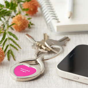 Business Logo With Pink Background on Heart Metal Key Ring