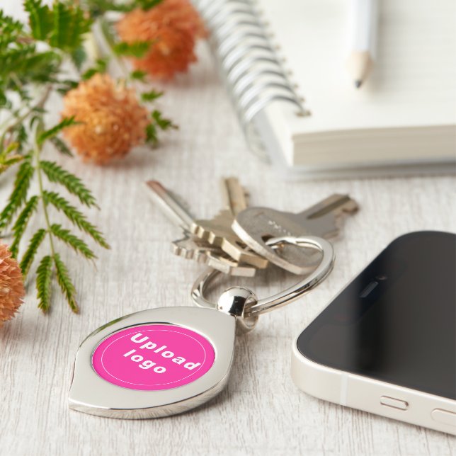 Business Logo With Pink Background on Swirl Metal Key Ring (Side)