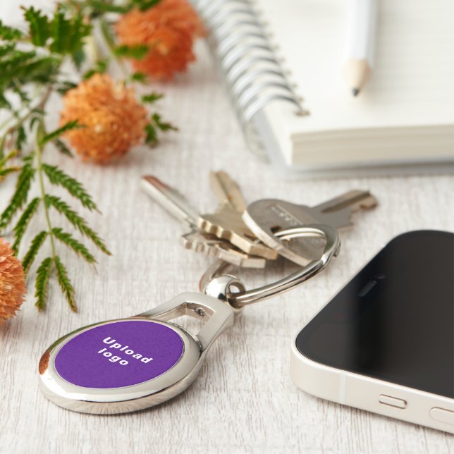 Business Logo With Purple Background on Oval Metal Key Ring (Side)