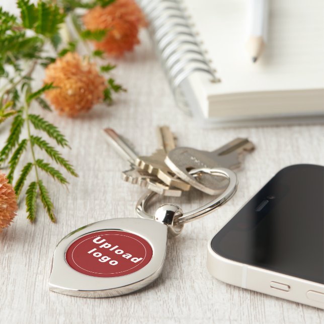 Business Logo With Red Background on Swirl Metal Key Ring (Side)