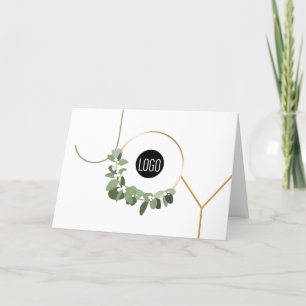 Business Logo Wreath Happy Holidays Joy Custom Holiday Card