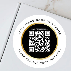 Business Luxury Black White Gold QR Code Info Classic Round Sticker