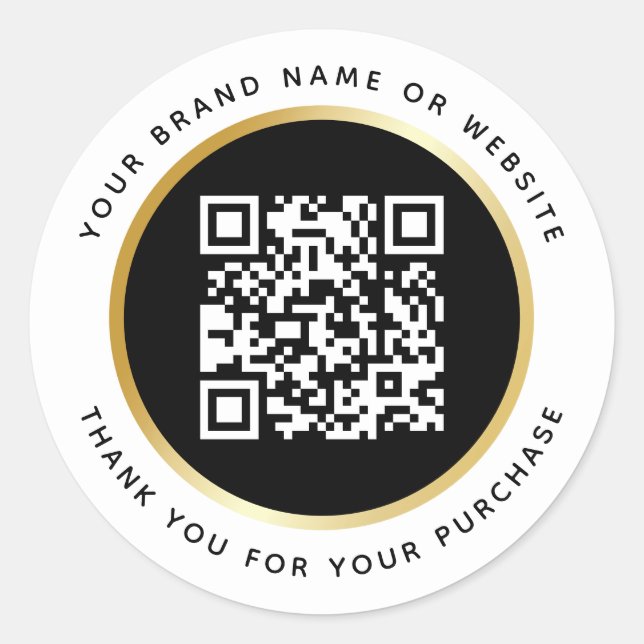 Business Luxury Black White Gold Stroke QR Code Classic Round Sticker (Front)