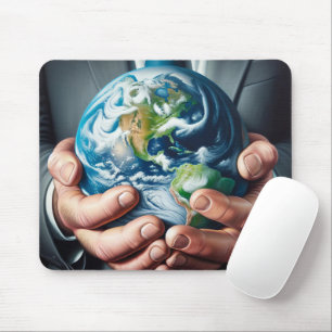 Business Man Holding Planet Earth Mouse Pad