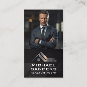 Business Man in Suit   Real Estate Logo Metallic Card