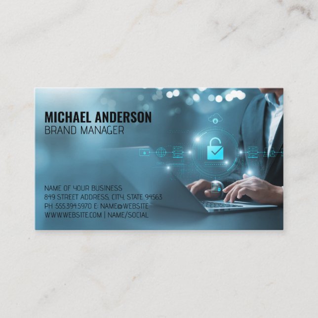 Business Man on Computer | Data Business Card (Front)