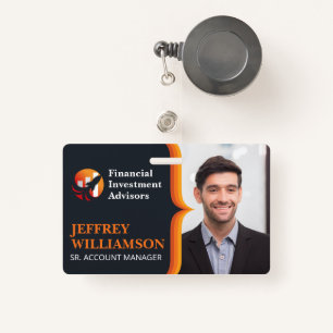 Business Man Smiling Finance Logo Barcode ID Badge