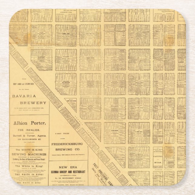 Business Map of San Francisco Square Paper Coaster (Front)