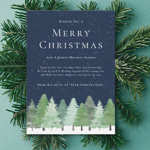 Business Merry Christmas Modern Woodland Snow Blue Holiday Card
