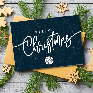 Business Merry Christmas Script Company Logo Snow Holiday Card
