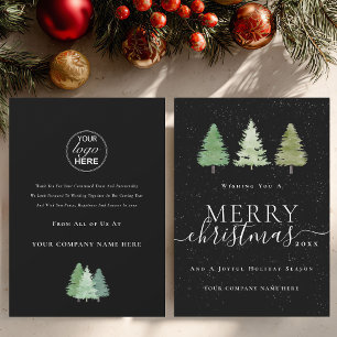 Business Merry Christmas Trees Elegant Script Logo Holiday Card