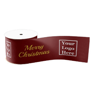 Business Merry Christmas Your Logo Here Dark Red Grosgrain Ribbon