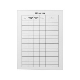 Business Mileage Log White Notepad