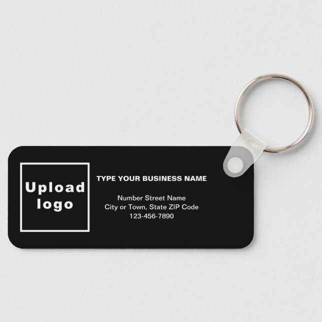 Business Minimal Information Black Rectangle Key Ring (Front)