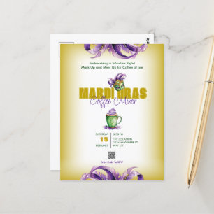 Business Mixer Mardi Gras QR Code Invitation Postcard