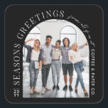 Business Modern Arch Photo Christmas black & white Square Sticker<br><div class="desc">Modern minimal graphic abstract shape photo seasons greeting Christmas corporate business holiday black & white square sticker design. Bold on trend design. Part of a holiday collection.</div>