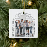 Business Modern Arch Photo Christmas Ceramic Ornament<br><div class="desc">Modern minimal graphic abstract shape photo seasons greeting Christmas corporate business holiday square sticker design. Bold on trend design. Part of a holiday collection.</div>