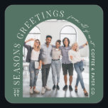 Business Modern Arch Photo Christmas green Square Sticker<br><div class="desc">Modern minimal graphic abstract shape photo seasons greeting Christmas corporate business holiday green square sticker design. Bold on trend design. Part of a holiday collection.</div>