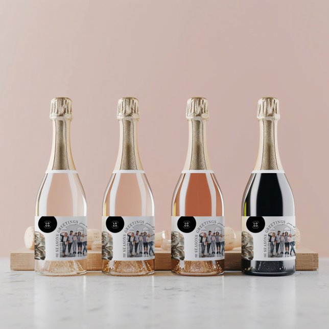 Business Modern Arch Photo Christmas Holiday Sparkling Wine Label (Creator Uploaded)