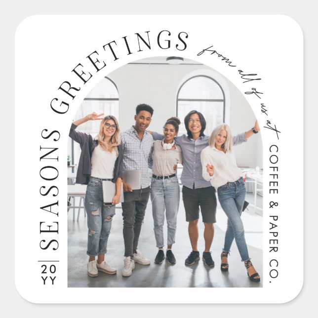 Business Modern Arch Photo Christmas Square Sticker (Front)