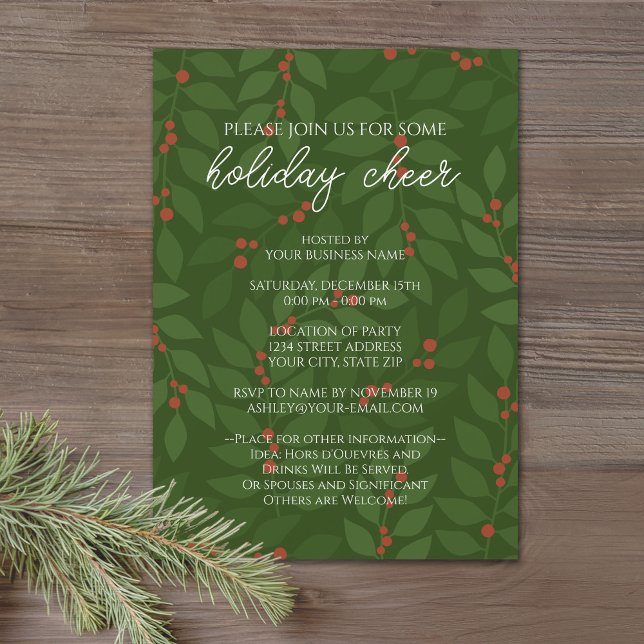 Business - modern berries branches Holiday Party Invitation (Office Holiday Party Invitation)