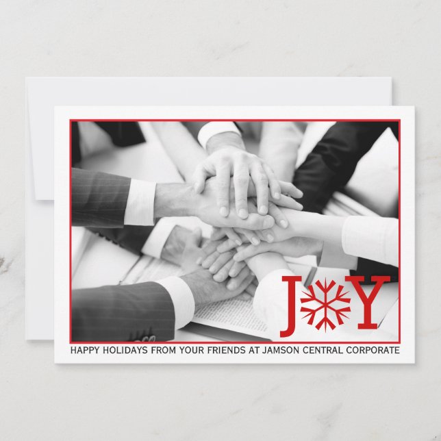 Business modern red joy minimal Christmas photo Holiday Card (Front)