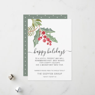 Business Modern Script Holly Berry Holiday Card