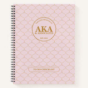 Business Monogram Pink Gold Trellis Checklist Notebook