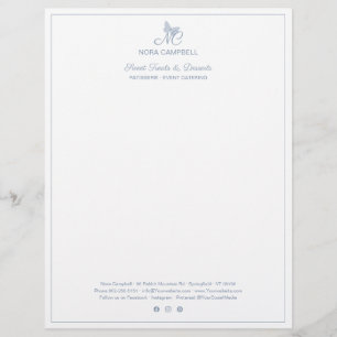 Business Monogram Social Media Dusty Blue Border Custom Letterhead