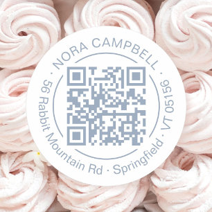 Business Name Address Round QR Code Dusty Blue Classic Round Sticker