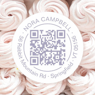 Business Name Address Round QR Code Lavender Classic Round Sticker