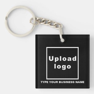 Business Name and Logo Black Square Acrylic Key Ring